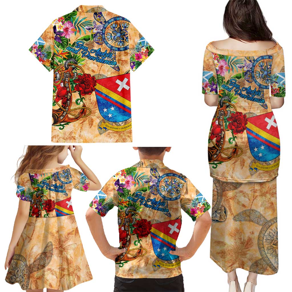 San Andrés and Providencia Family Matching Puletasi and Hawaiian Shirt Geographic Coordinate Anchor - Turlte Tropical