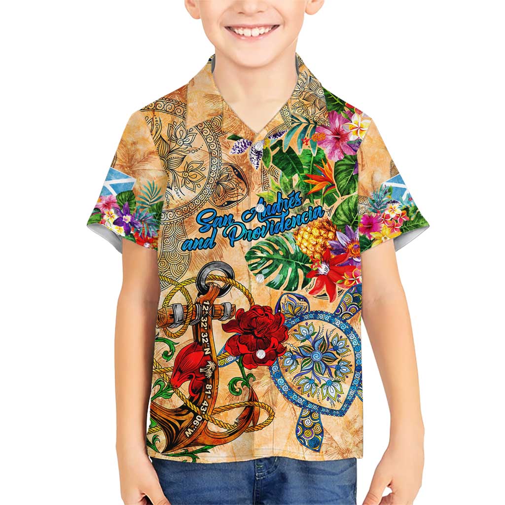 San Andrés and Providencia Family Matching Short Sleeve Bodycon Dress and Hawaiian Shirt Geographic Coordinate Anchor - Turlte Tropical