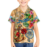 San Andrés and Providencia Family Matching Short Sleeve Bodycon Dress and Hawaiian Shirt Geographic Coordinate Anchor - Turlte Tropical