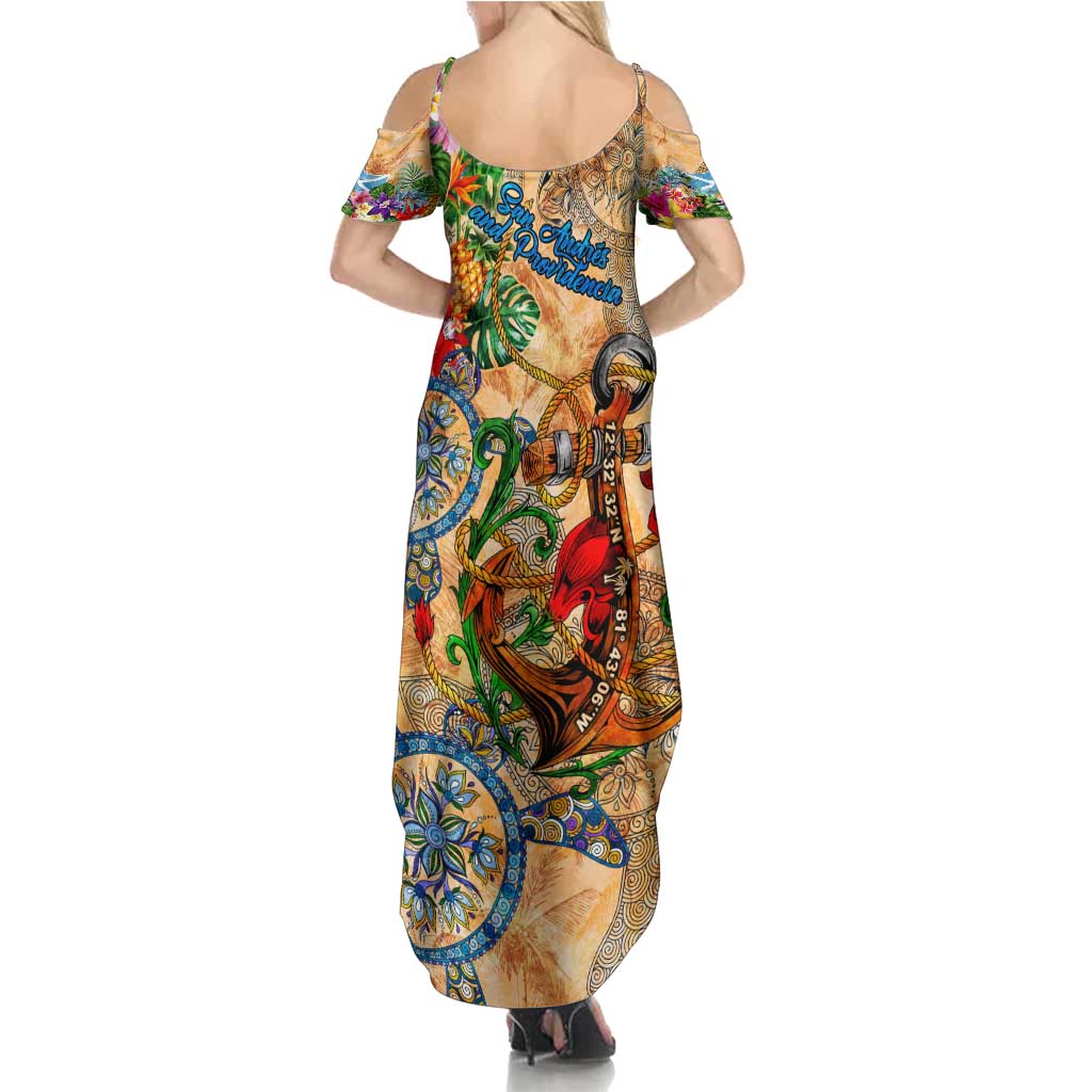 San Andrés and Providencia Family Matching Summer Maxi Dress and Hawaiian Shirt Geographic Coordinate Anchor - Turlte Tropical