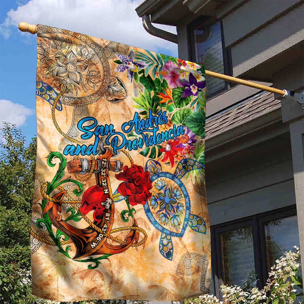 San Andrés and Providencia Garden Flag Geographic Coordinate Anchor - Turlte Tropical