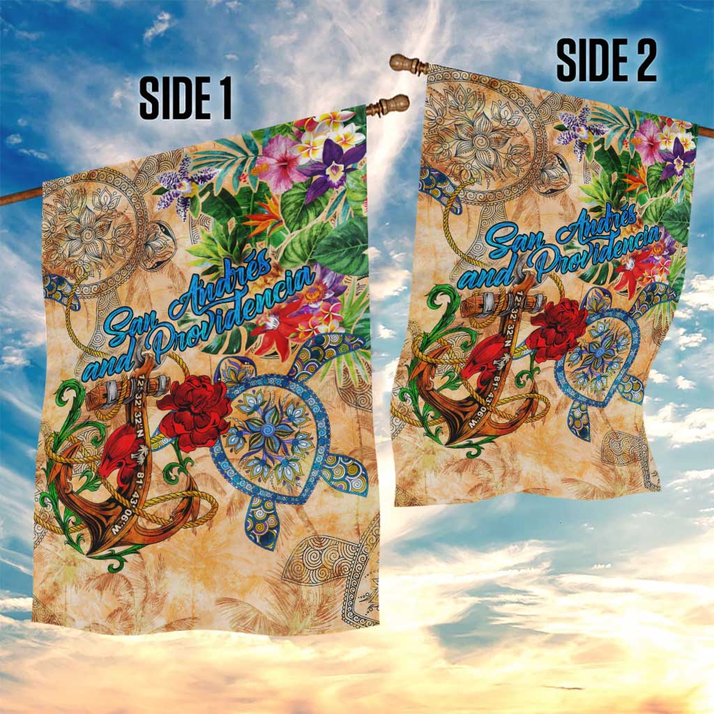 San Andrés and Providencia Garden Flag Geographic Coordinate Anchor - Turlte Tropical