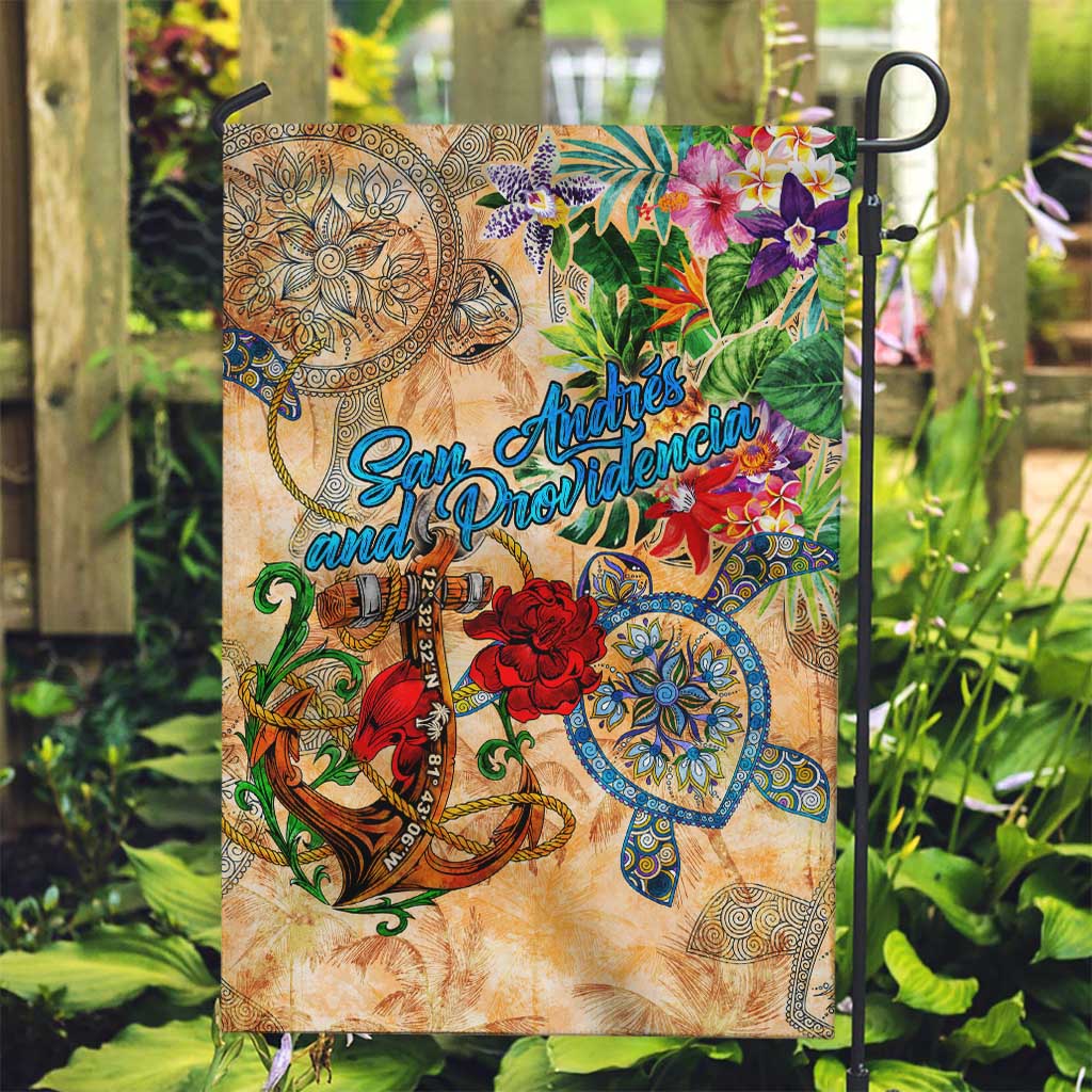 San Andrés and Providencia Garden Flag Geographic Coordinate Anchor - Turlte Tropical