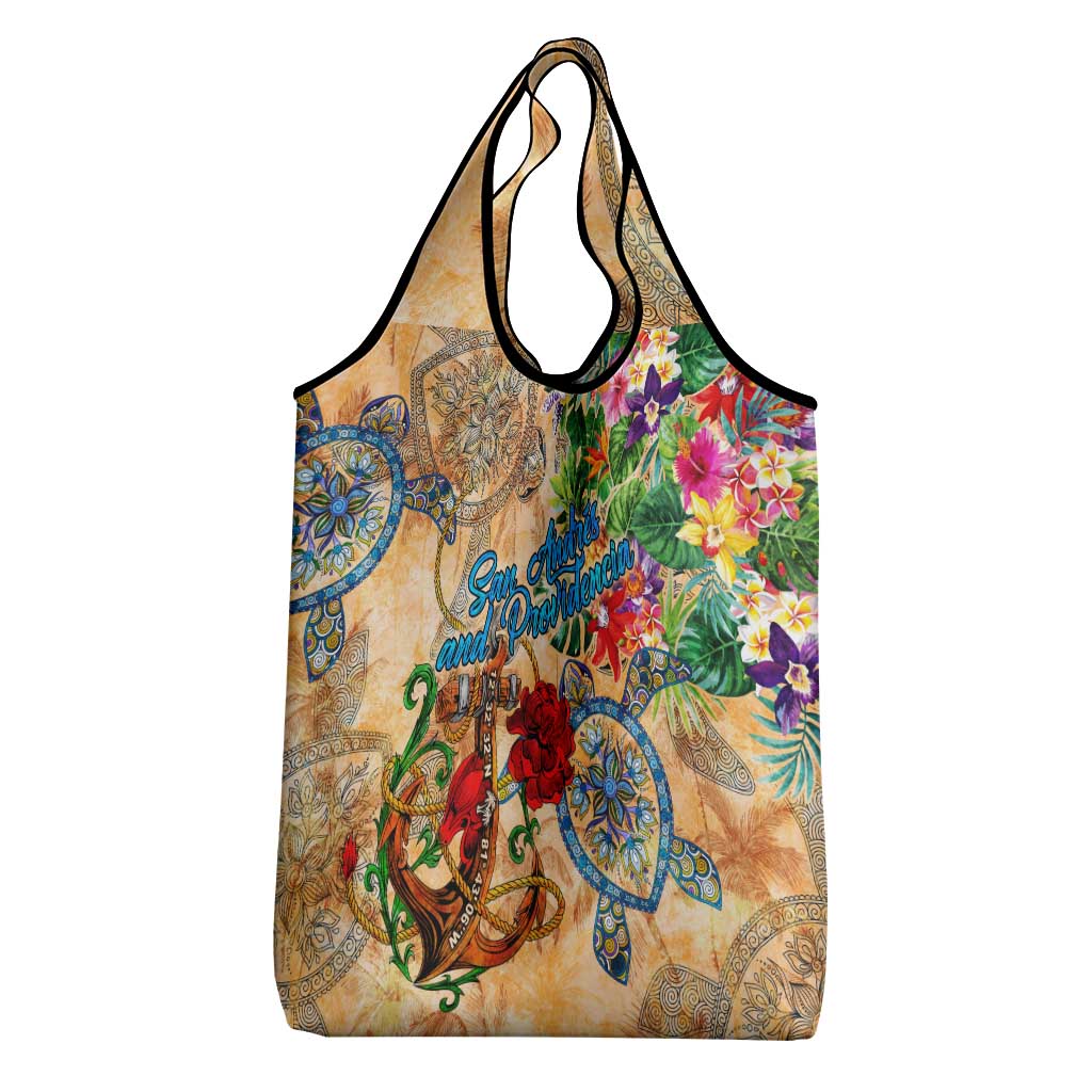 San Andrés and Providencia Grocery Bag Geographic Coordinate Anchor - Turlte Tropical