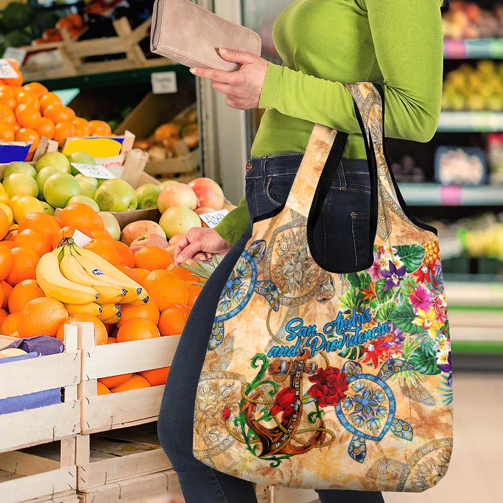 San Andrés and Providencia Grocery Bag Geographic Coordinate Anchor - Turlte Tropical