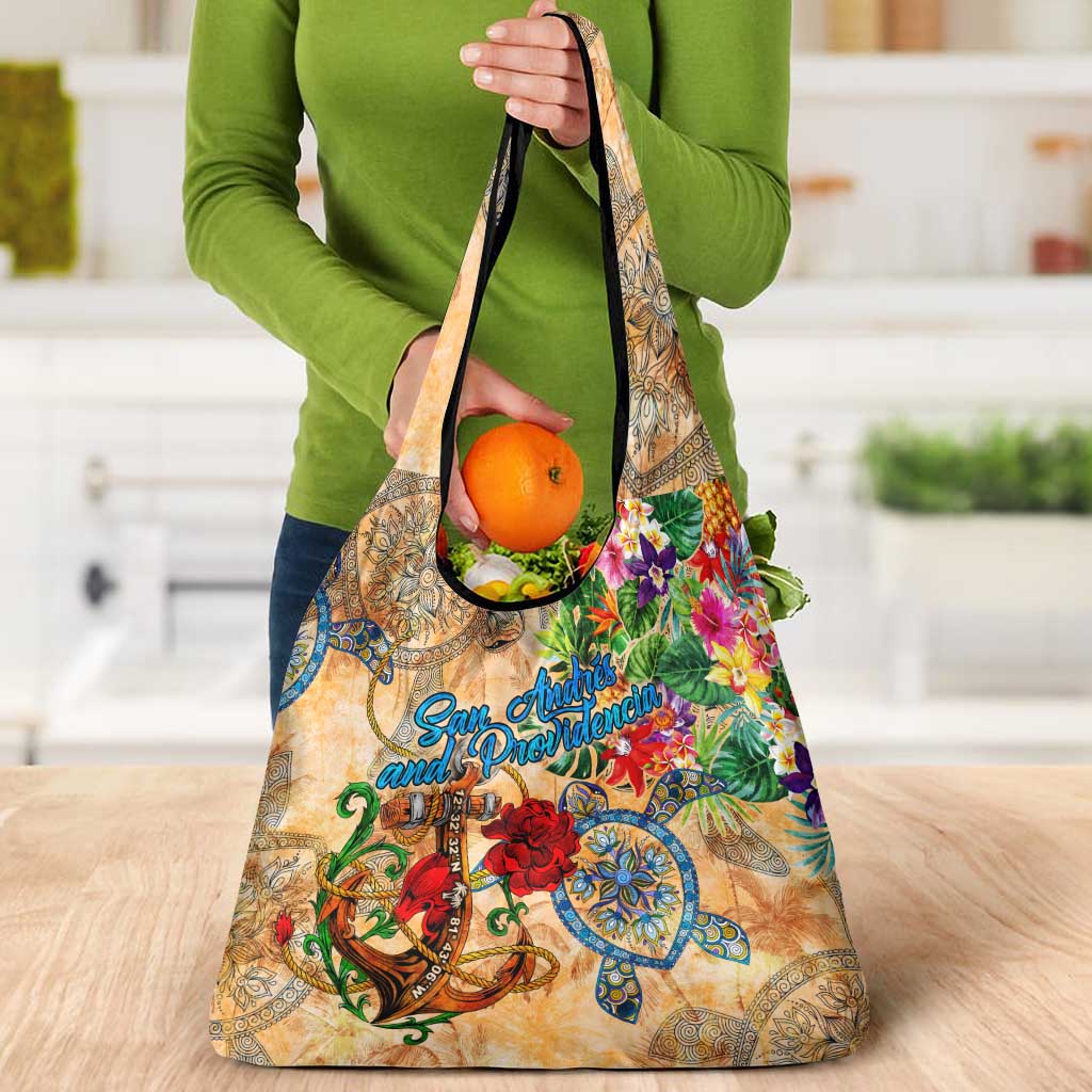 San Andrés and Providencia Grocery Bag Geographic Coordinate Anchor - Turlte Tropical