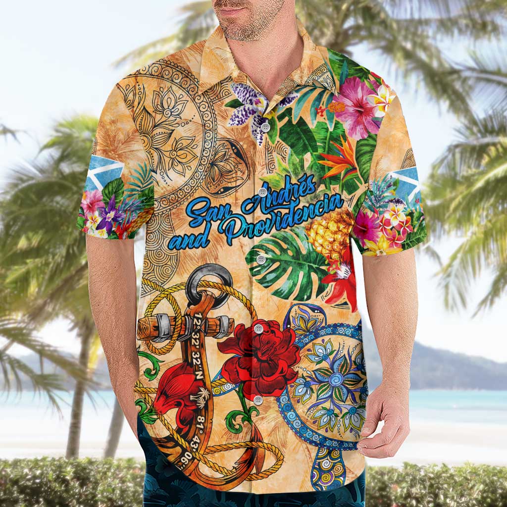 San Andrés and Providencia Hawaiian Shirt Geographic Coordinate Anchor - Turlte Tropical