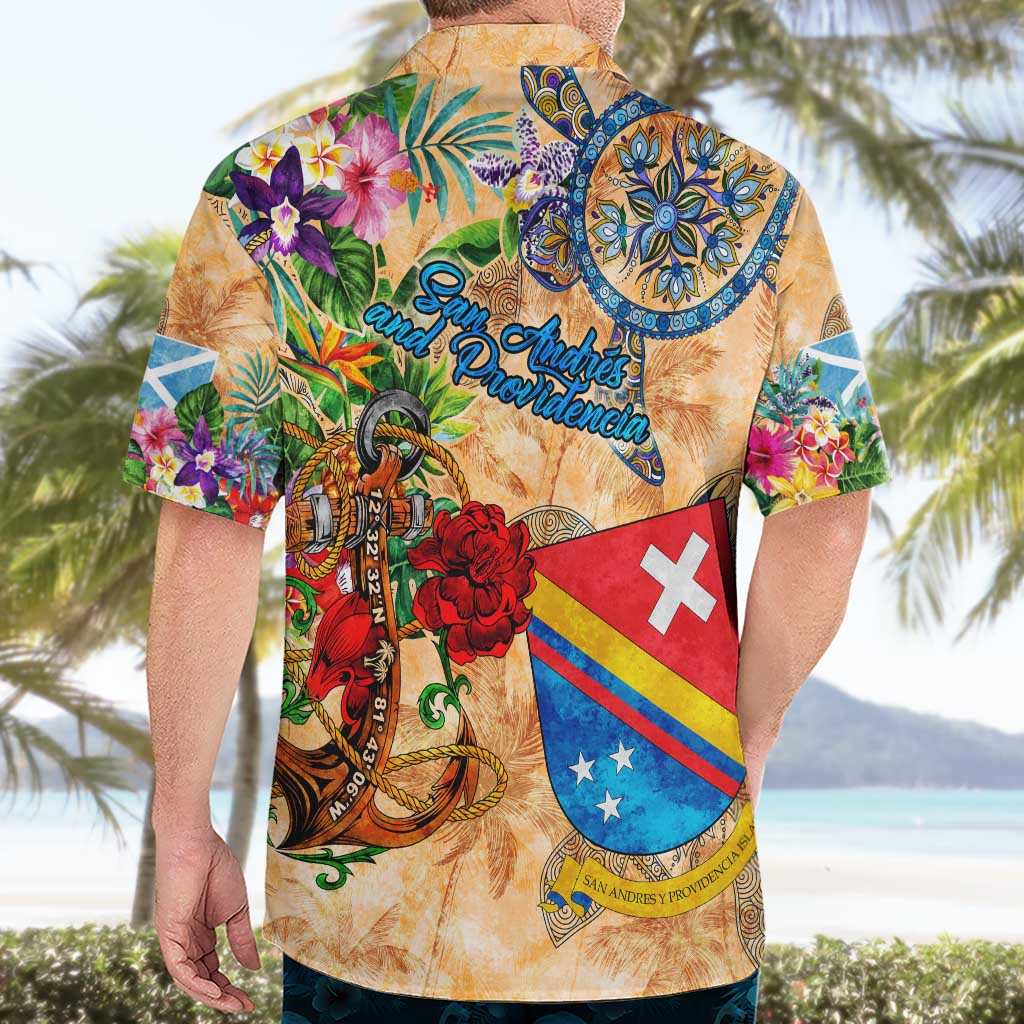 San Andrés and Providencia Hawaiian Shirt Geographic Coordinate Anchor - Turlte Tropical