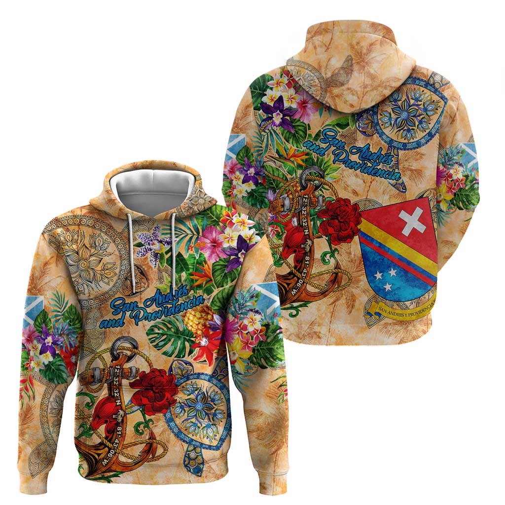 San Andrés and Providencia Hoodie Geographic Coordinate Anchor - Turlte Tropical
