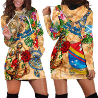 San Andrés and Providencia Hoodie Dress Geographic Coordinate Anchor - Turlte Tropical