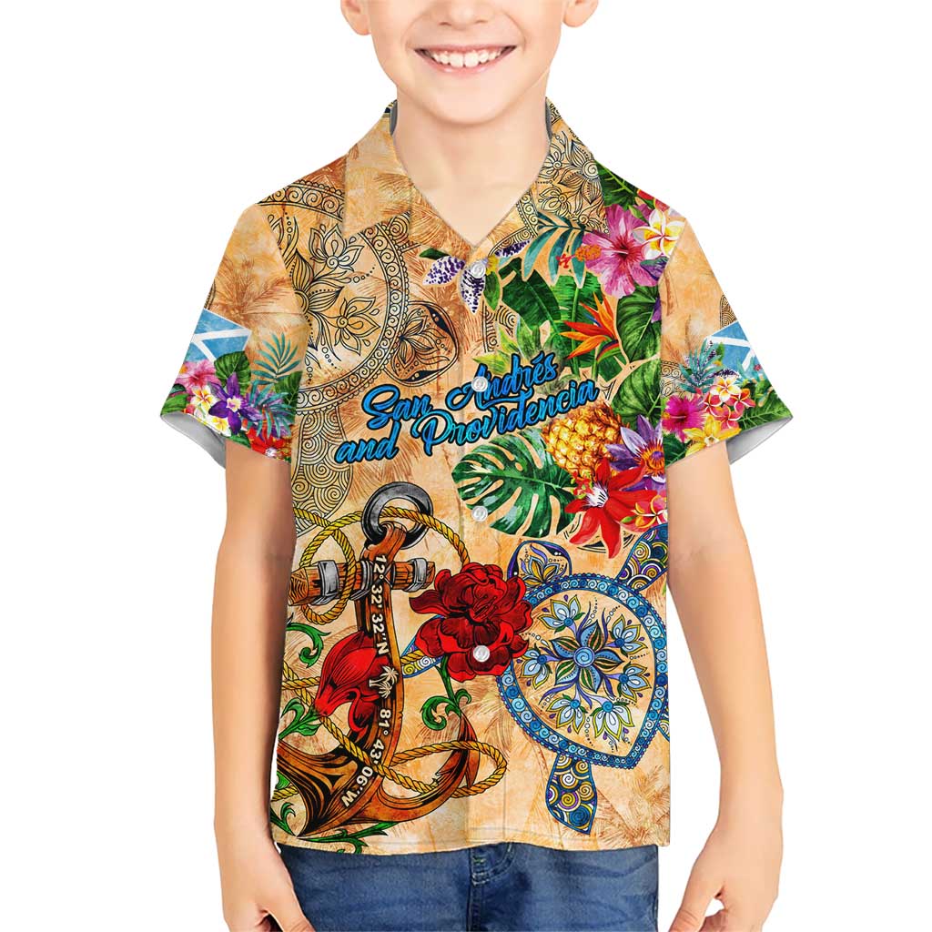 San Andrés and Providencia Kid Hawaiian Shirt Geographic Coordinate Anchor - Turlte Tropical