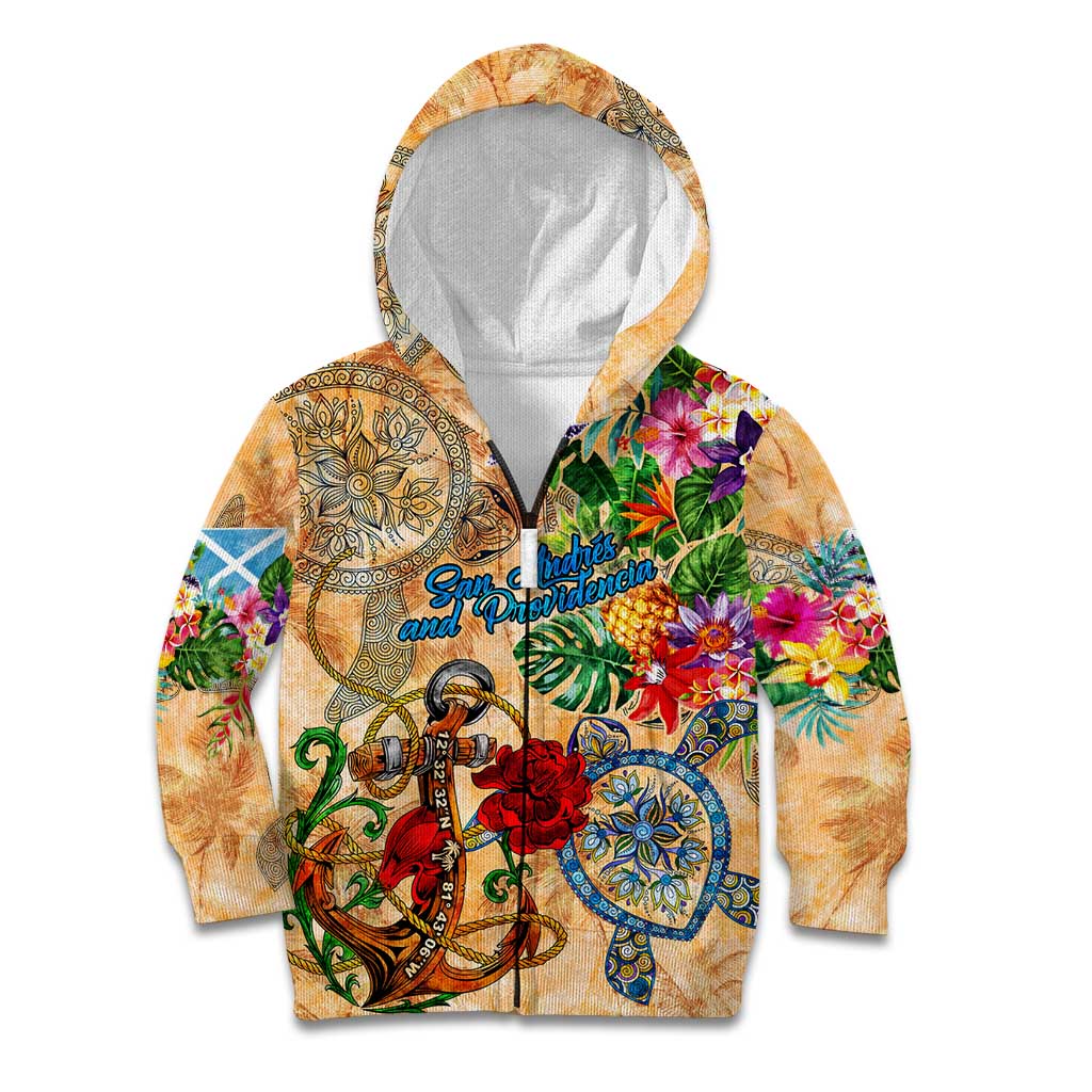 San Andrés and Providencia Kid Hoodie Geographic Coordinate Anchor - Turlte Tropical