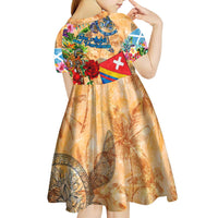 San Andrés and Providencia Kid Short Sleeve Dress Geographic Coordinate Anchor - Turlte Tropical