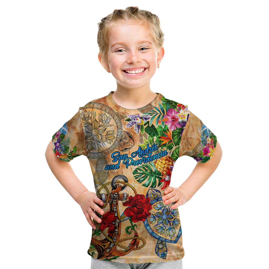 San Andrés and Providencia Kid T Shirt Geographic Coordinate Anchor - Turlte Tropical