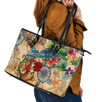 San Andrés and Providencia Leather Tote Bag Geographic Coordinate Anchor - Turlte Tropical