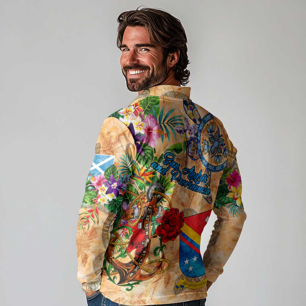 San Andrés and Providencia Long Sleeve Polo Shirt Geographic Coordinate Anchor - Turlte Tropical