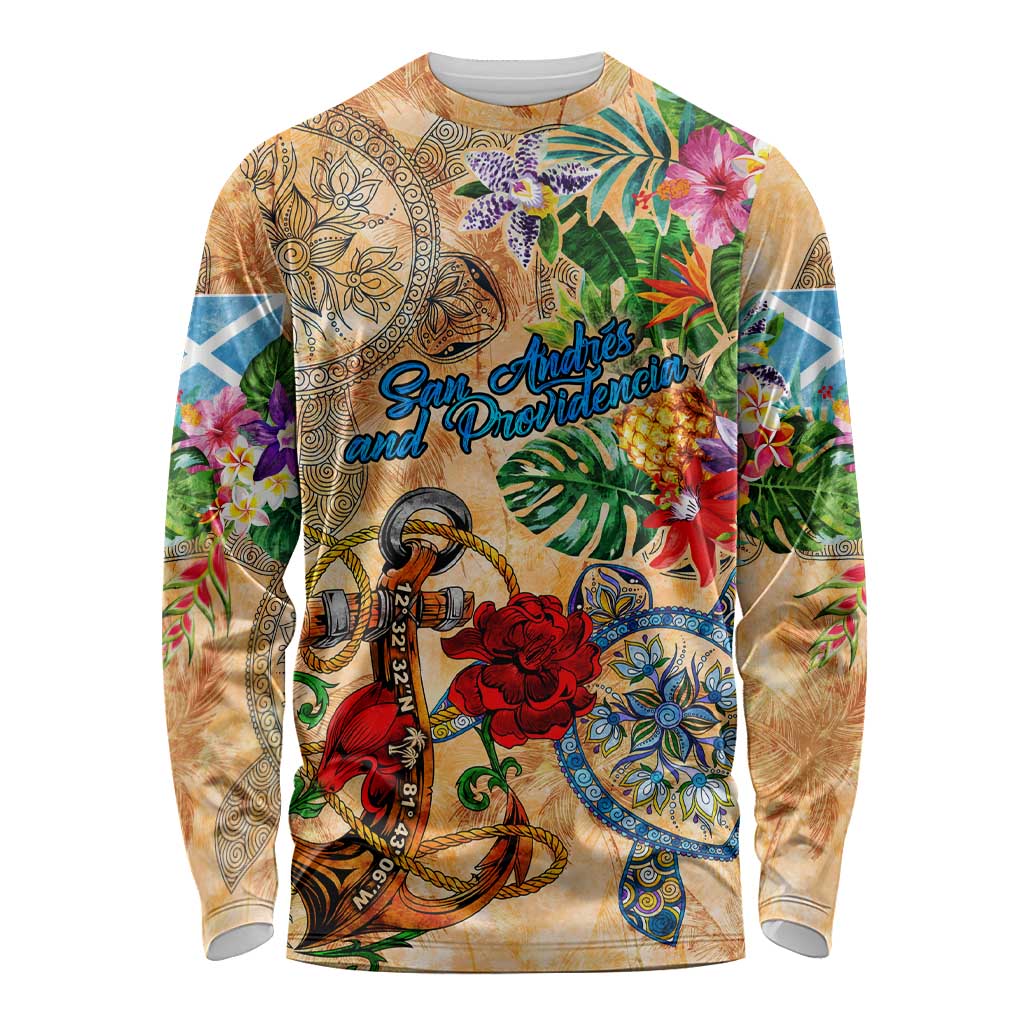 San Andrés and Providencia Long Sleeve Shirt Geographic Coordinate Anchor - Turlte Tropical