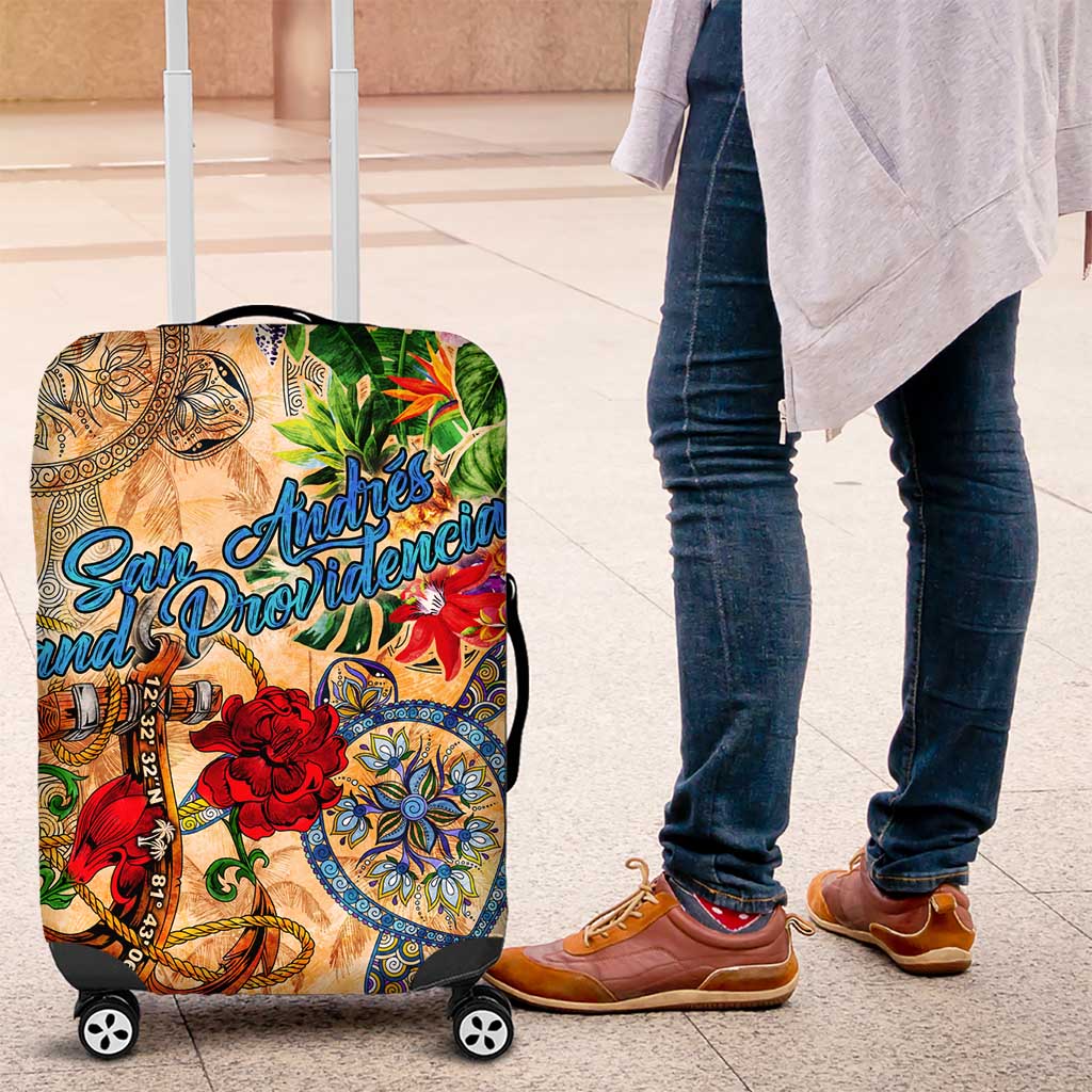 San Andrés and Providencia Luggage Cover Geographic Coordinate Anchor - Turlte Tropical