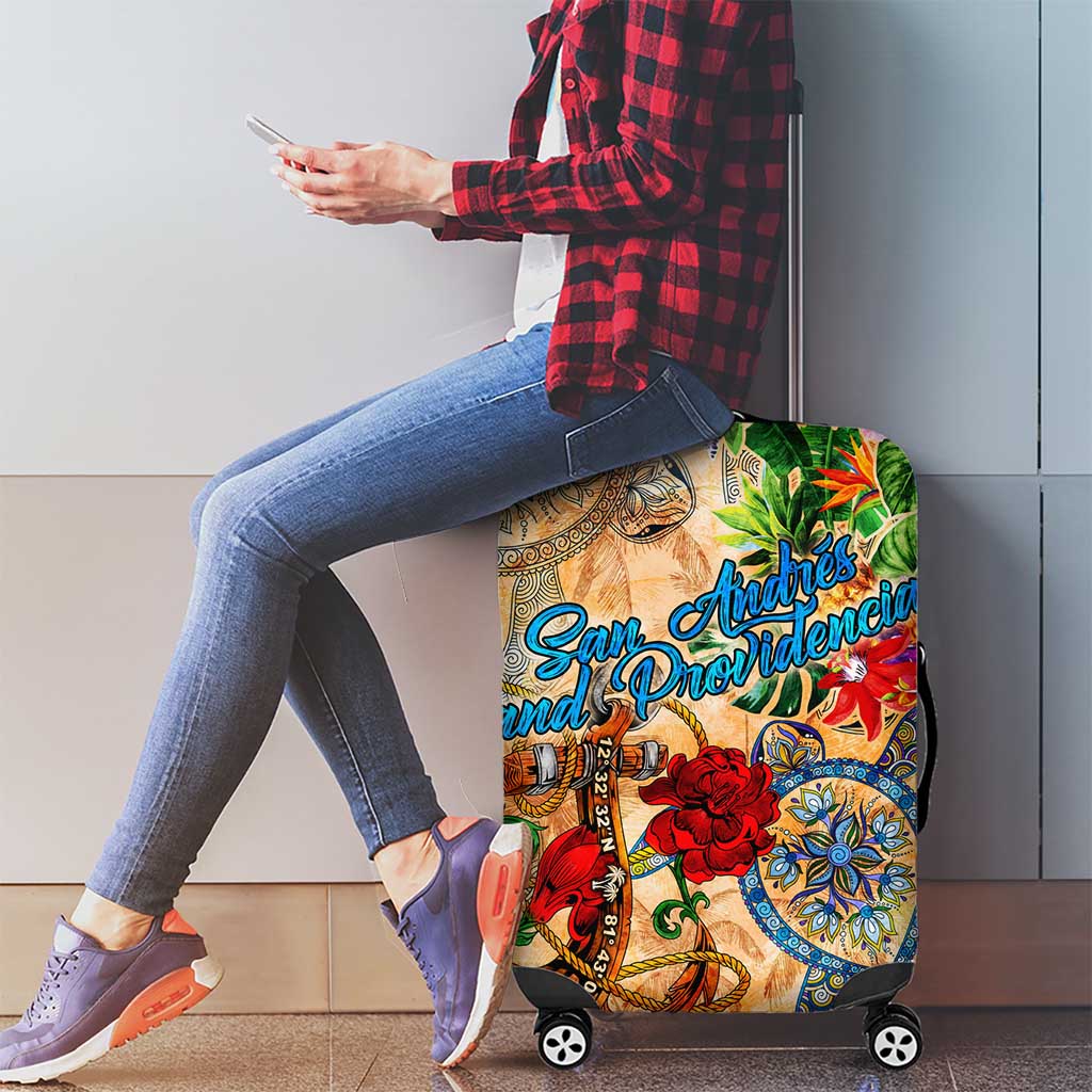 San Andrés and Providencia Luggage Cover Geographic Coordinate Anchor - Turlte Tropical