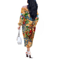 San Andrés and Providencia Off The Shoulder Long Sleeve Dress Geographic Coordinate Anchor - Turlte Tropical