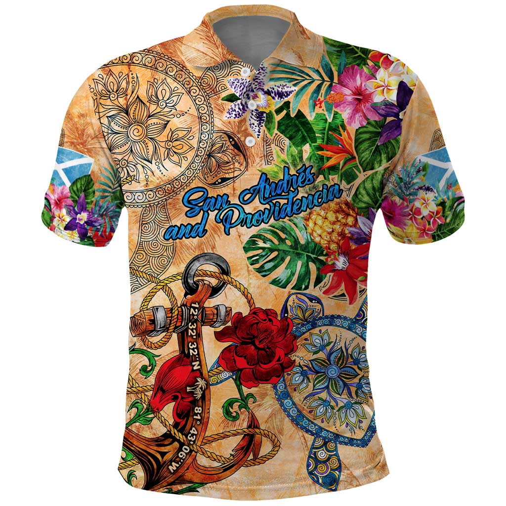 San Andrés and Providencia Polo Shirt Geographic Coordinate Anchor - Turlte Tropical