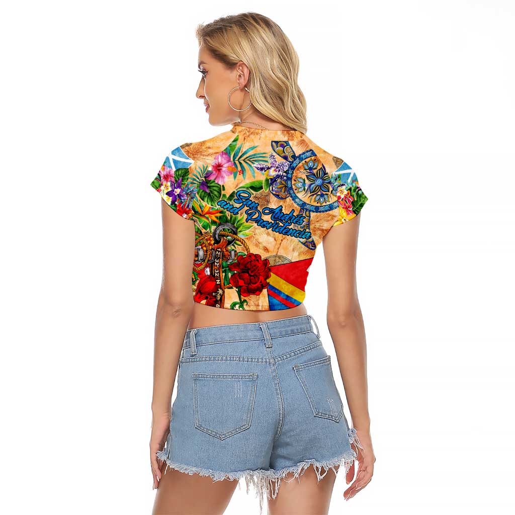 San Andrés and Providencia Raglan Cropped T Shirt Geographic Coordinate Anchor - Turlte Tropical