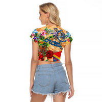 San Andrés and Providencia Raglan Cropped T Shirt Geographic Coordinate Anchor - Turlte Tropical