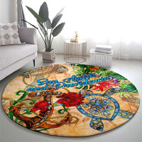 San Andrés and Providencia Round Carpet Geographic Coordinate Anchor - Turlte Tropical