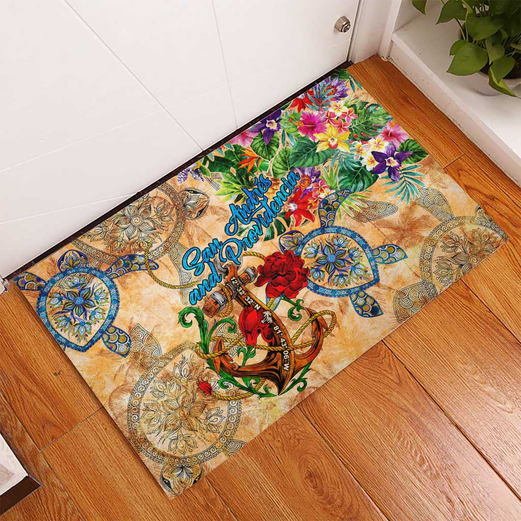 San Andrés and Providencia Rubber Doormat Geographic Coordinate Anchor - Turlte Tropical
