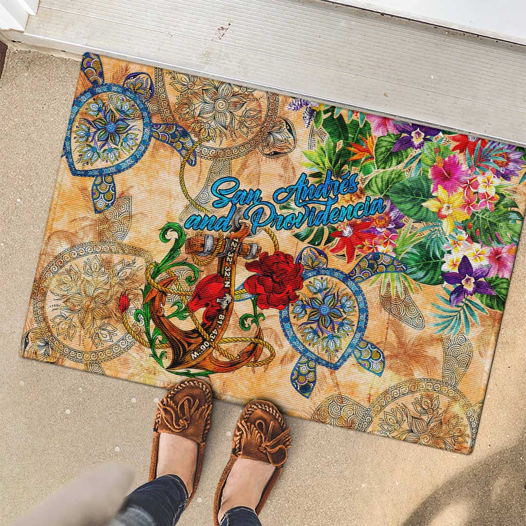 San Andrés and Providencia Rubber Doormat Geographic Coordinate Anchor - Turlte Tropical