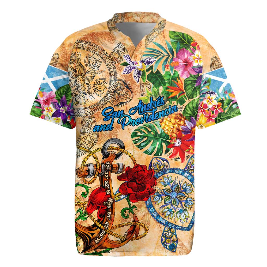 San Andrés and Providencia Rugby Jersey Geographic Coordinate Anchor - Turlte Tropical
