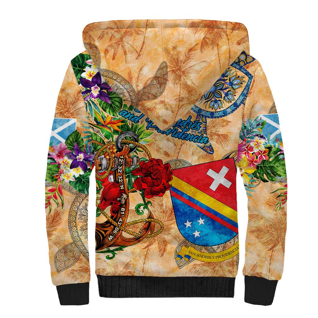 San Andrés and Providencia Sherpa Hoodie Geographic Coordinate Anchor - Turlte Tropical