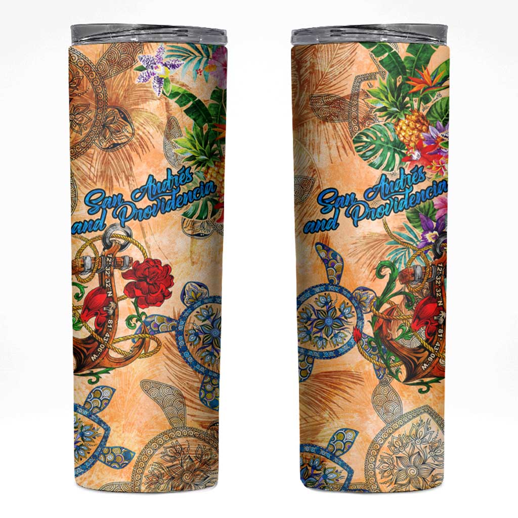 San Andrés and Providencia Skinny Tumbler Geographic Coordinate Anchor - Turlte Tropical
