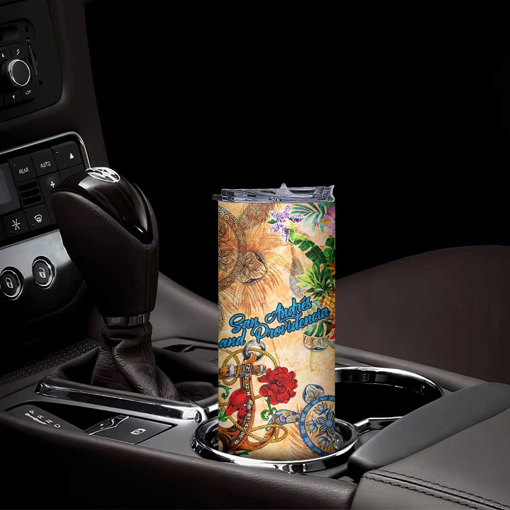 San Andrés and Providencia Skinny Tumbler Geographic Coordinate Anchor - Turlte Tropical