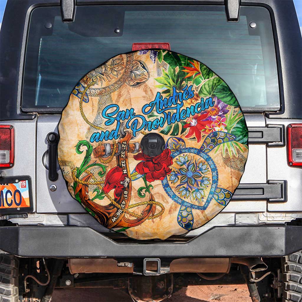 San Andrés and Providencia Spare Tire Cover Geographic Coordinate Anchor - Turlte Tropical