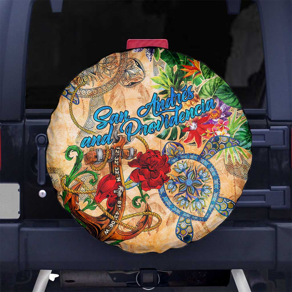 San Andrés and Providencia Spare Tire Cover Geographic Coordinate Anchor - Turlte Tropical
