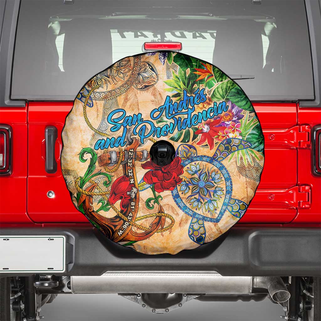 San Andrés and Providencia Spare Tire Cover Geographic Coordinate Anchor - Turlte Tropical