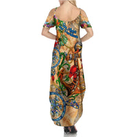 San Andrés and Providencia Summer Maxi Dress Geographic Coordinate Anchor - Turlte Tropical