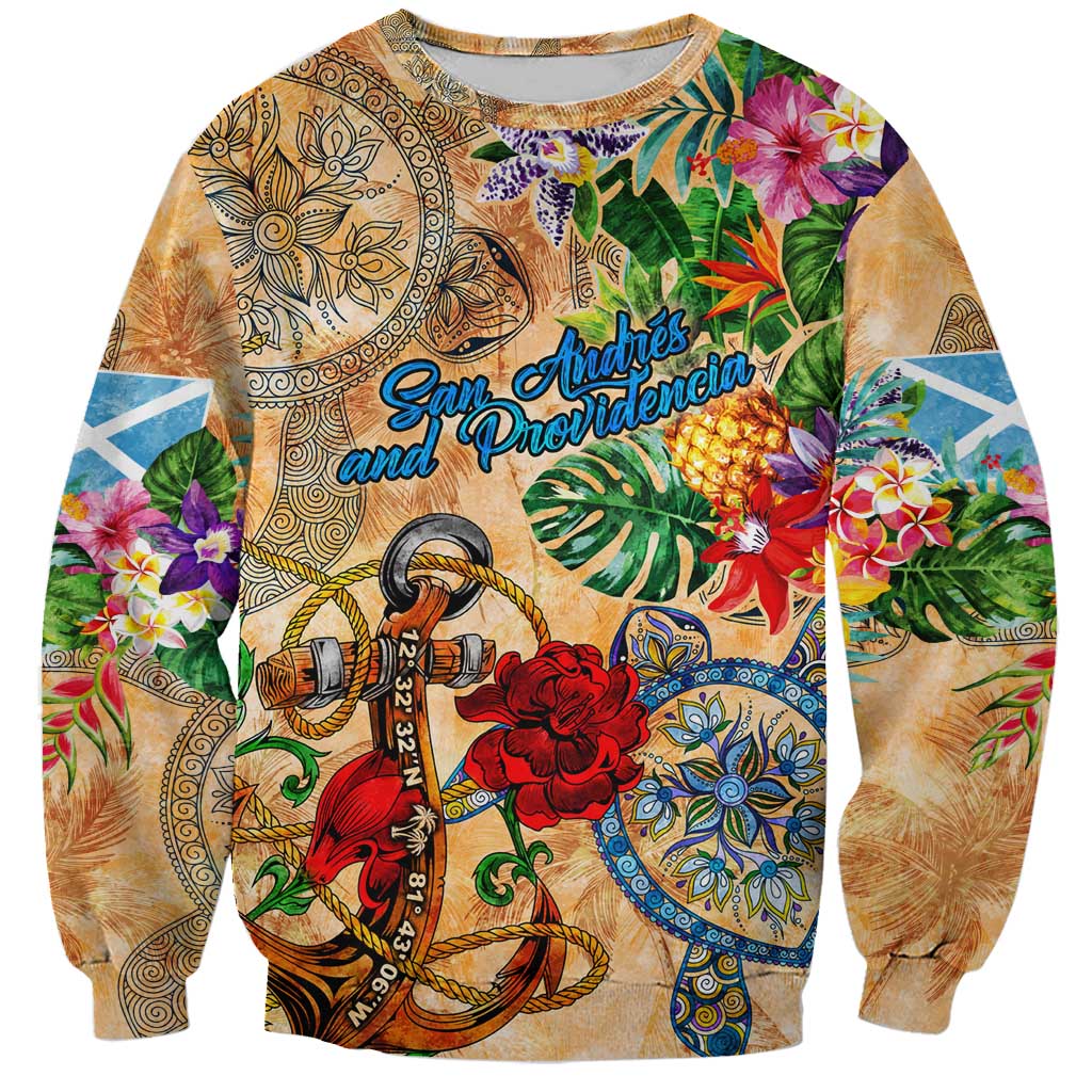 San Andrés and Providencia Sweatshirt Geographic Coordinate Anchor - Turlte Tropical