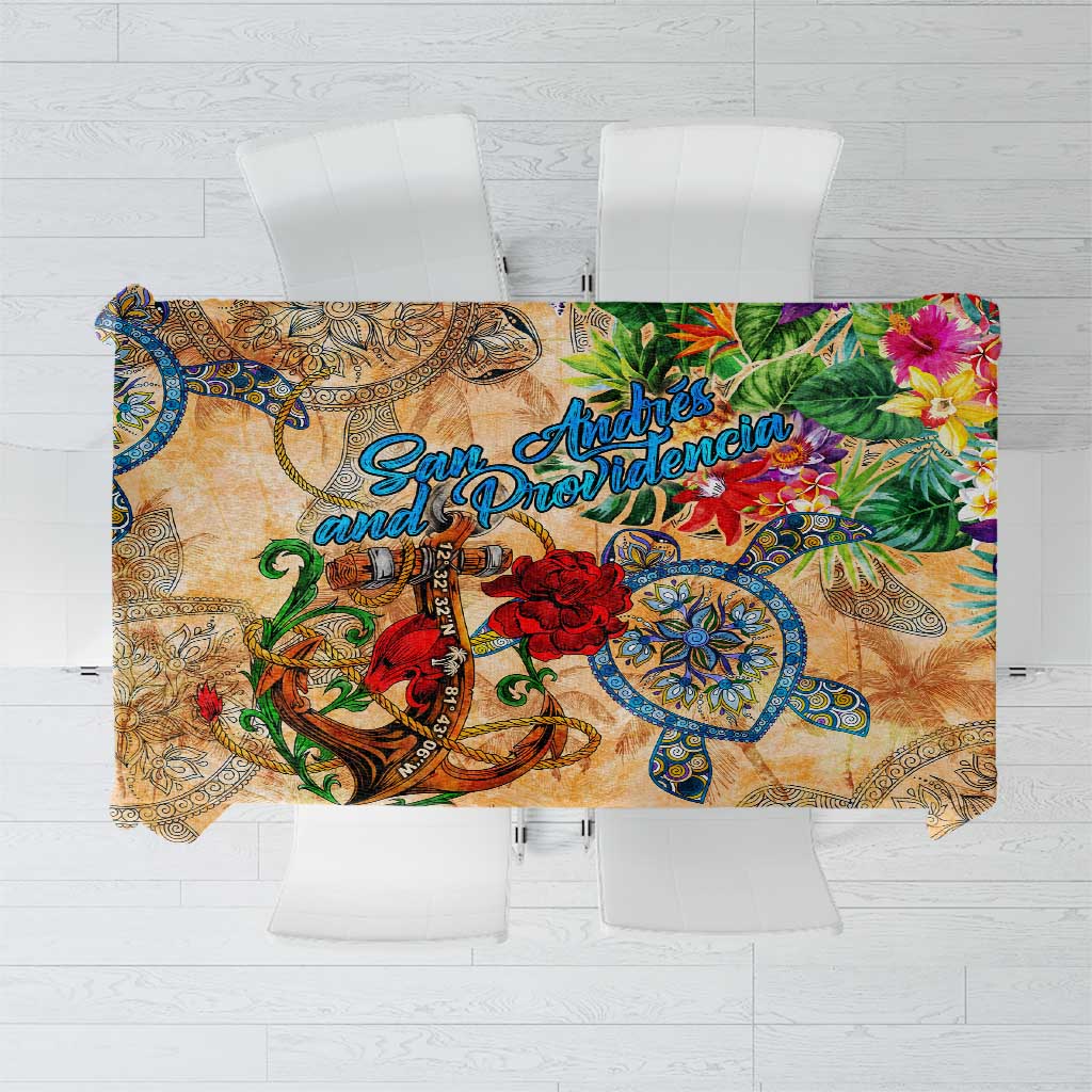 San Andrés and Providencia Tablecloth Geographic Coordinate Anchor - Turlte Tropical
