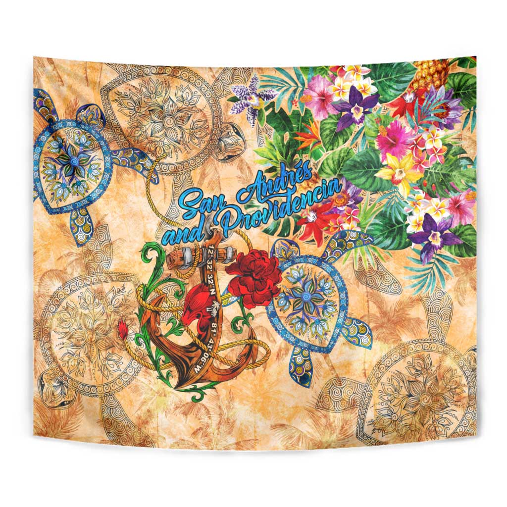 San Andrés and Providencia Tapestry Geographic Coordinate Anchor - Turlte Tropical