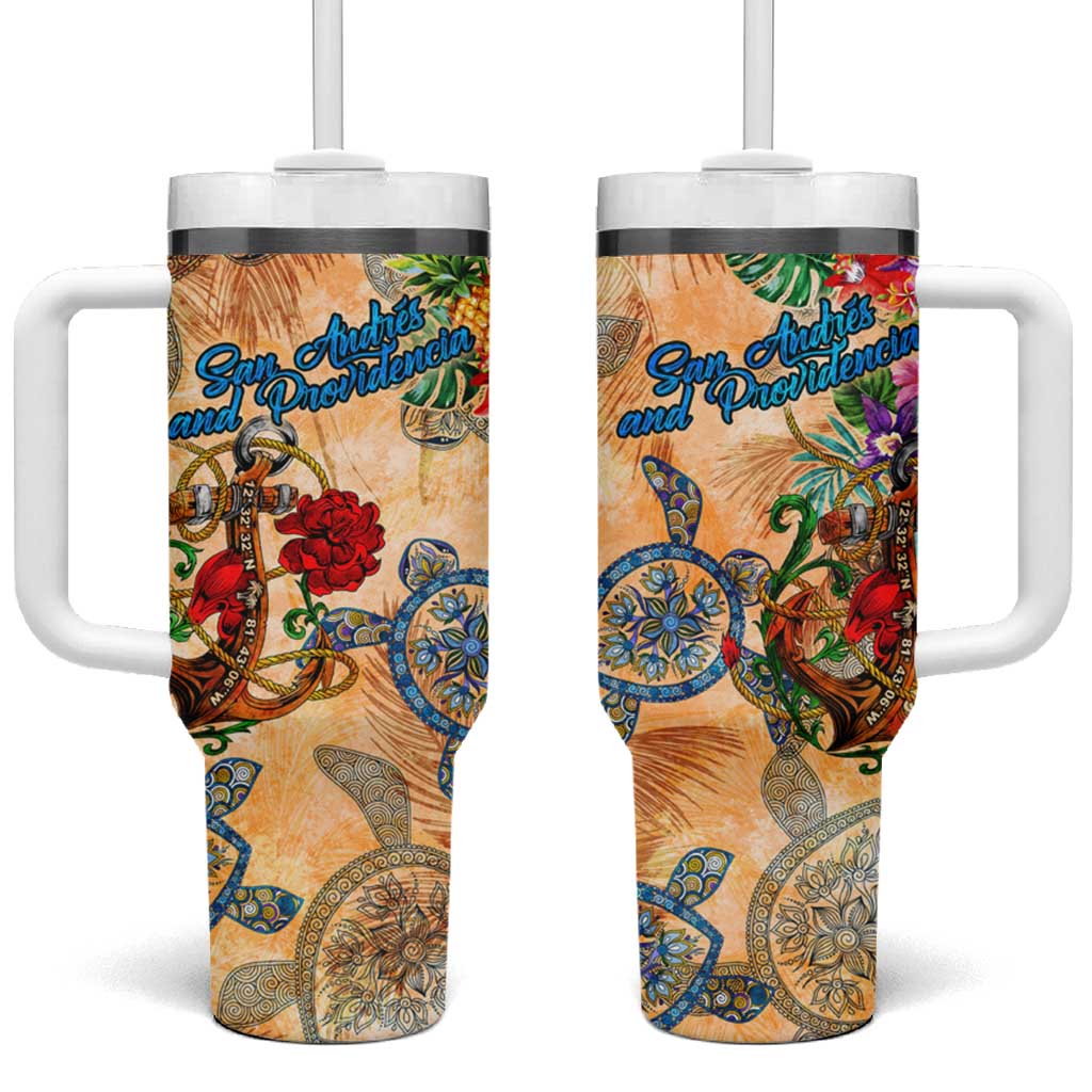 San Andrés and Providencia Tumbler With Handle Geographic Coordinate Anchor - Turlte Tropical