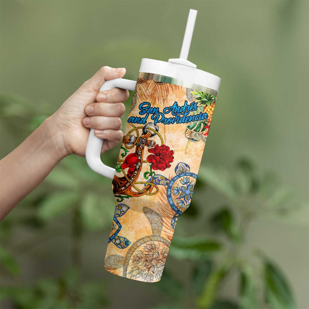 San Andrés and Providencia Tumbler With Handle Geographic Coordinate Anchor - Turlte Tropical