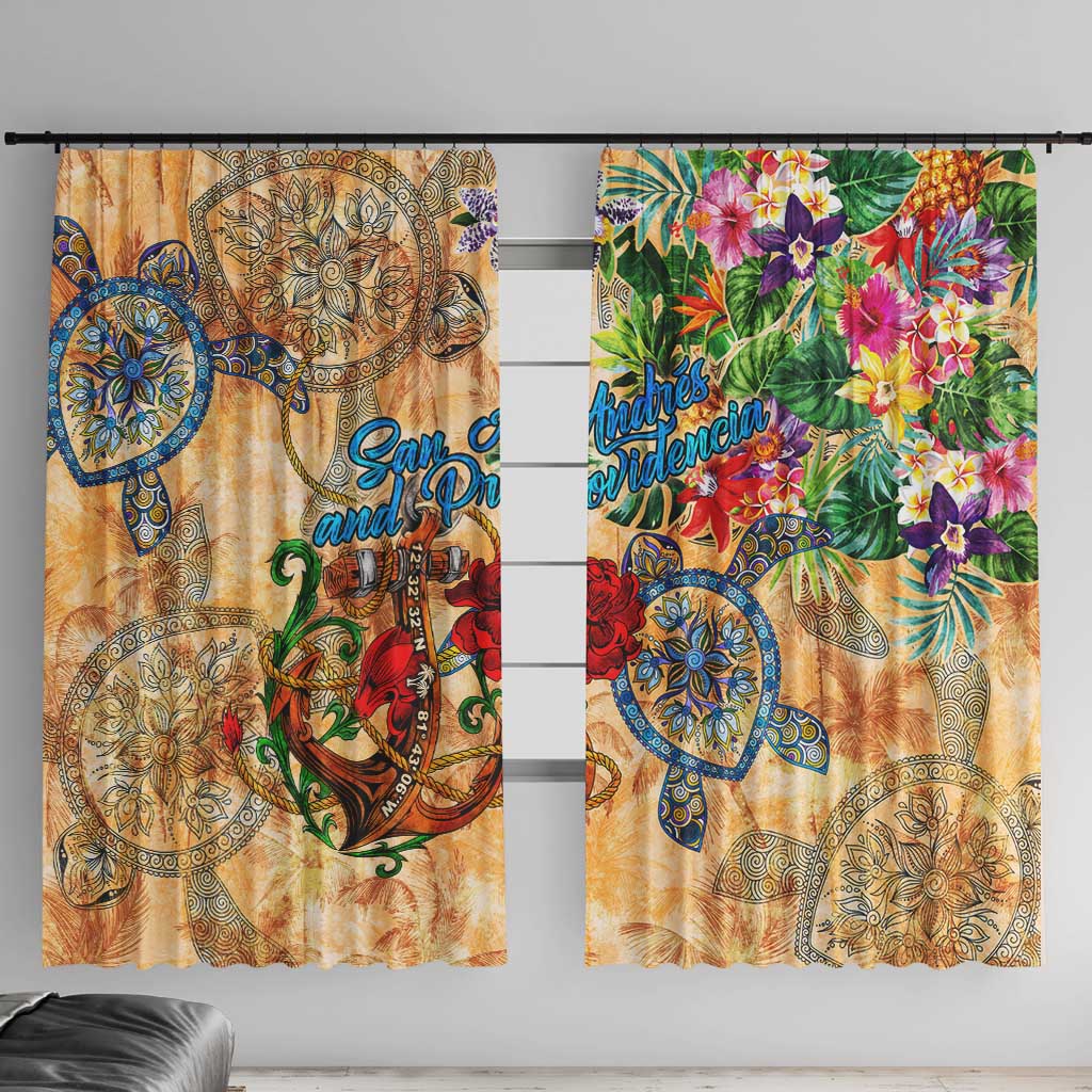 San Andrés and Providencia Window Curtain Geographic Coordinate Anchor - Turlte Tropical