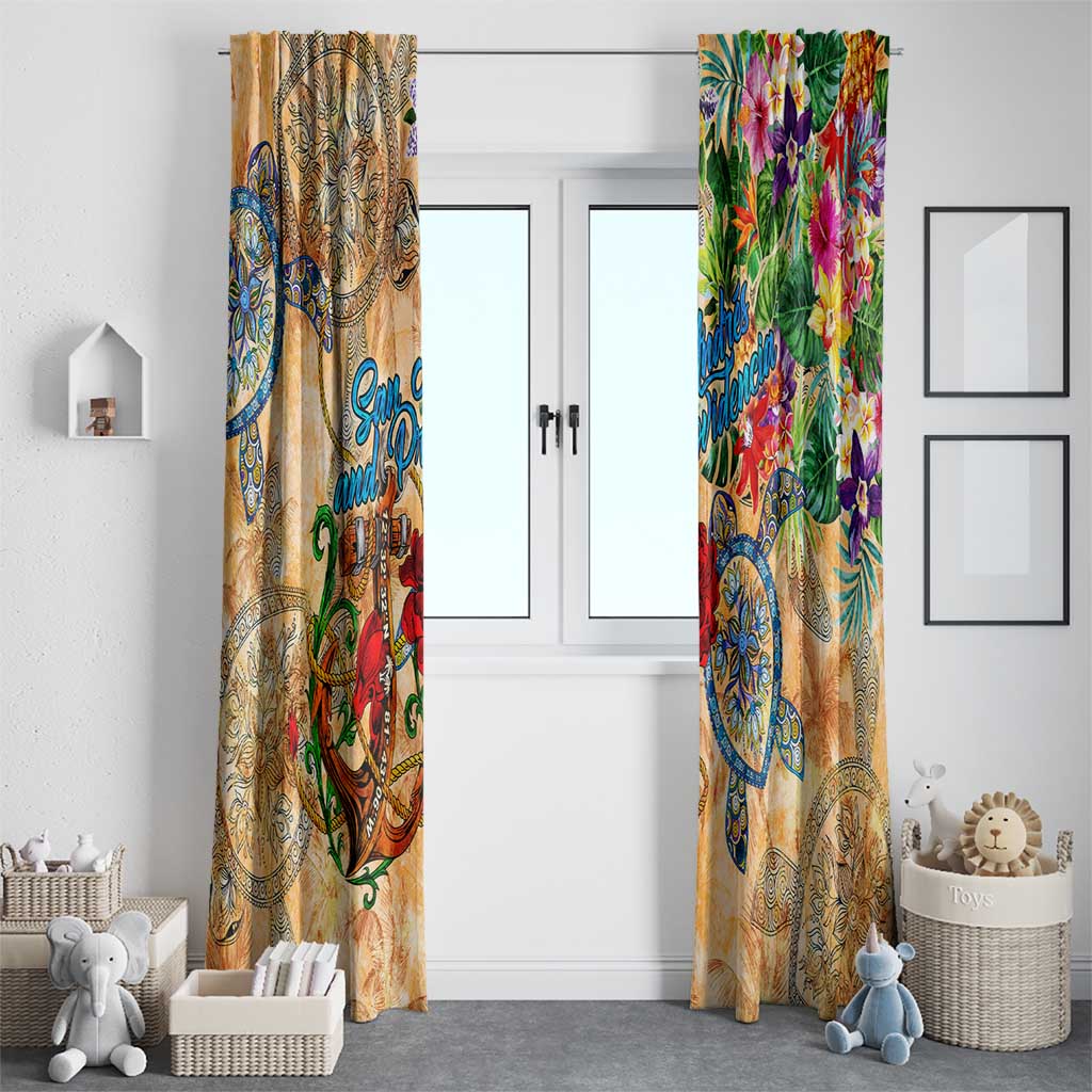 San Andrés and Providencia Window Curtain Geographic Coordinate Anchor - Turlte Tropical