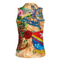 San Andrés and Providencia Women Sleeveless Polo Shirt Geographic Coordinate Anchor - Turlte Tropical