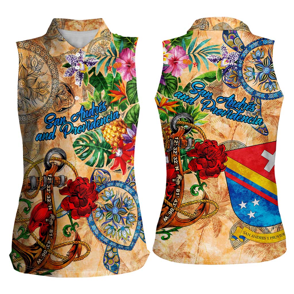 San Andrés and Providencia Women Sleeveless Polo Shirt Geographic Coordinate Anchor - Turlte Tropical