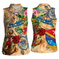 San Andrés and Providencia Women Sleeveless Polo Shirt Geographic Coordinate Anchor - Turlte Tropical