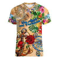 San Andrés and Providencia Women V-Neck T-Shirt Geographic Coordinate Anchor - Turlte Tropical