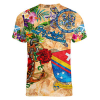 San Andrés and Providencia Women V-Neck T-Shirt Geographic Coordinate Anchor - Turlte Tropical